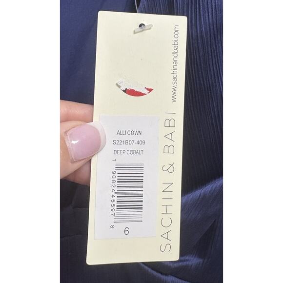 Sachin & Babi Alli Gown Deep Cobalt Blue Puff Sleeve Maxi Dress Size 6 READ - Picture 4 of 7